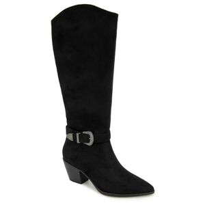 Women's Knee-High Portland Boot Company Nashville Western Buckle Boot BLACK